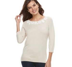 NWT ELLE Women's Flower Crewneck Pullover Sweater